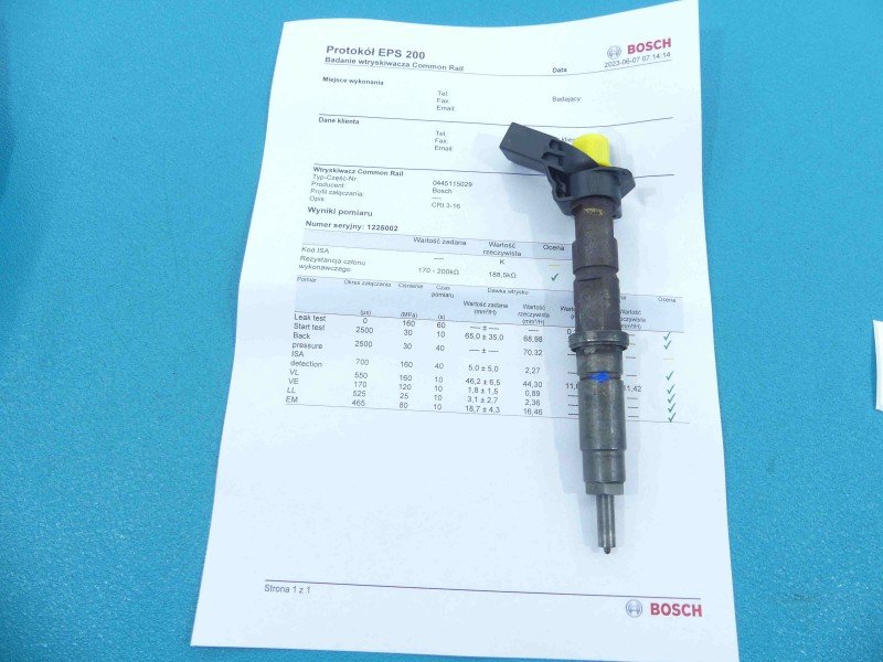 TESTOWANY Wtryskiwacz 0445115029 Vw Crafter 06- 2.5 tdi 88KM