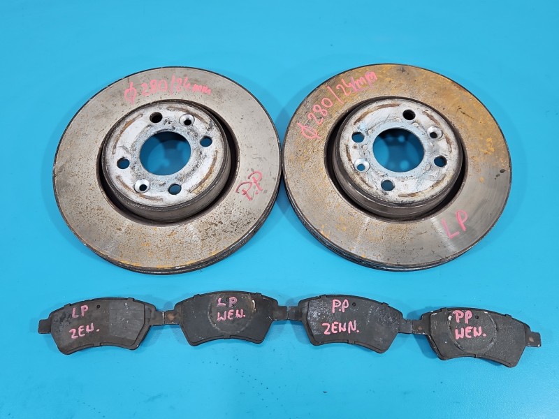 Tarcze hamulcowe przód klocki średnica 280mm, grubość 24mm,plus klocki, brak nr Renault Megane II 1.6 16V